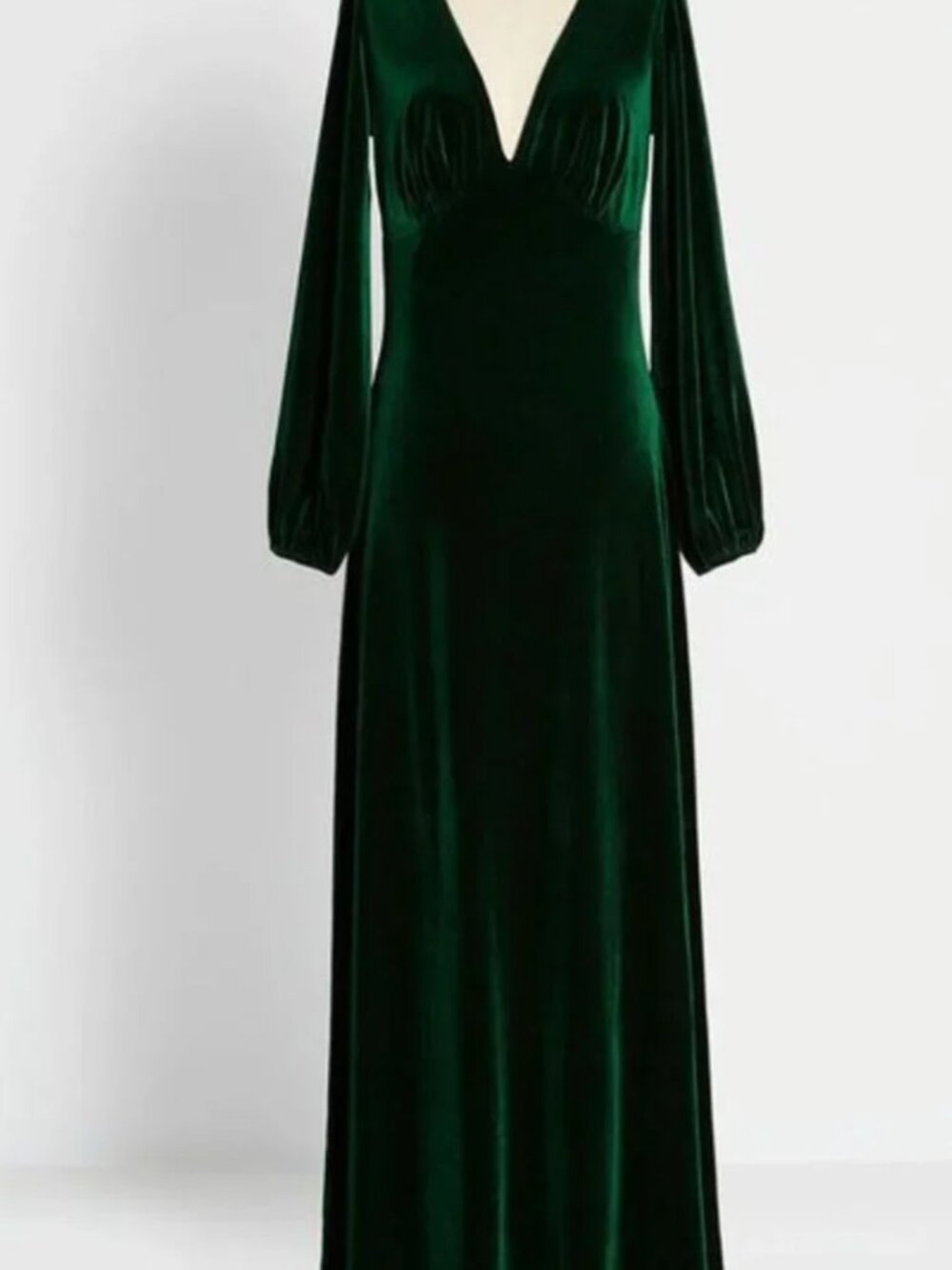 Modcloth Late To The Party Maxi Dress Emerald Green Velour Velvet Empire Waist M